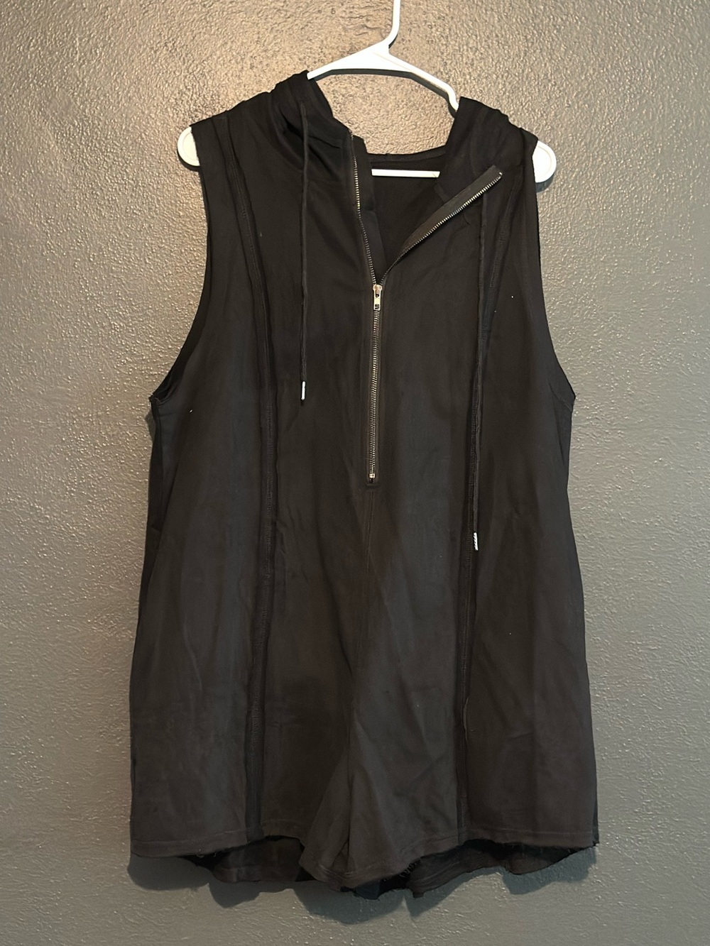 Amazon Black Sleeveless Hooded Zip-Up Romper